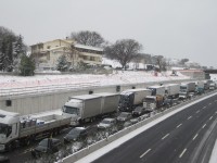 L'autostrada A-14 paralizzata dalla neve vicino al casello di Senigallia