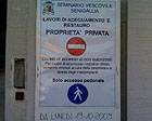 Il cartello all’ingresso del Seminario vescovile di Senigallia